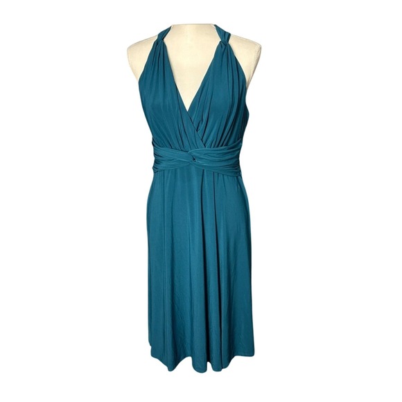 Evan-Picone Dresses & Skirts - Evan-Picone Teal Blue Halter Wrap V-Neck Midi Dress Womens Size 10 Cocktail